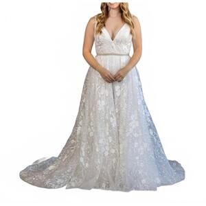 NEW LORE tabitha floral embroidered a-line wedding dress in ivory